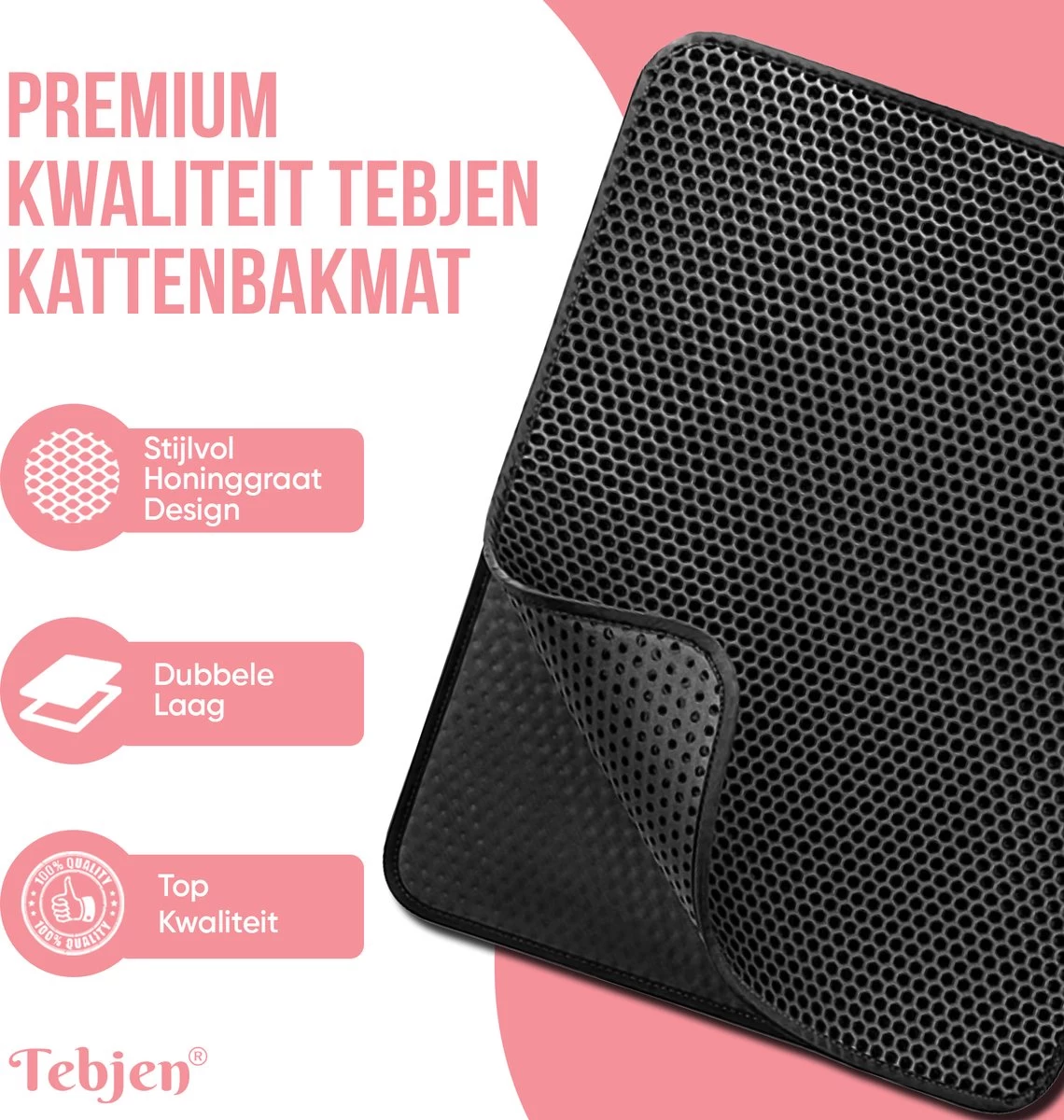 TEBJEN Kattenbakmat – Kattenbak Mat Grit Opvanger - Schoonloop Katten Mat – Dubbele Waterdichte Laag – Uitloopmat Kattenbak – Kattenbak Accessoires - Met Speelgoedmuisje En Schepje - 40x50cm - Afbeelding 2