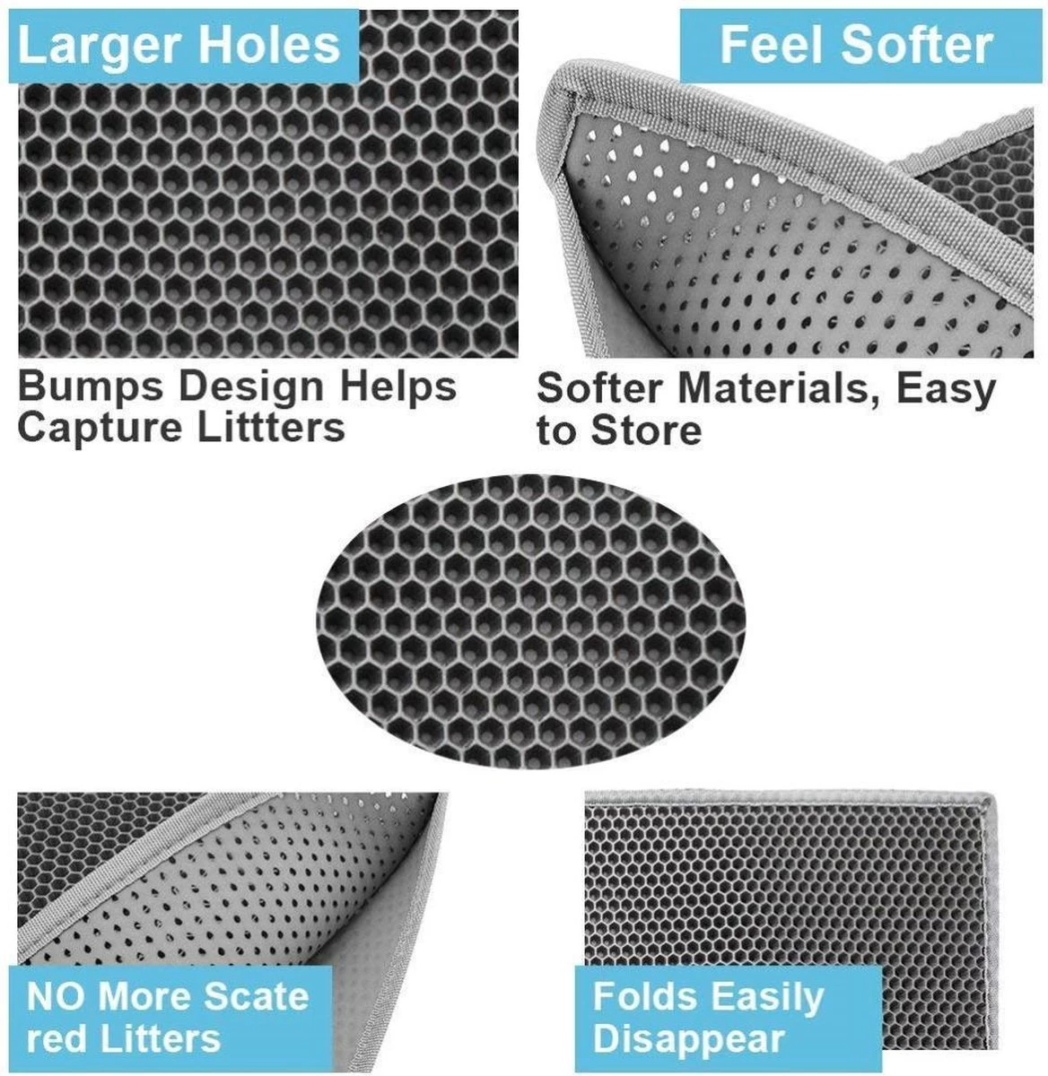 Oorspronkelijke Kattenbakmat, Kattenbak Mat Accessoire, Grit Opvangen, Honinggraad, Katten Mat, Waterdichte Dubbele Laag, Zwart, Urine/water Afstotend, Kat & Kitten, Cat Litter Mat 40x50cm - Afbeelding 3