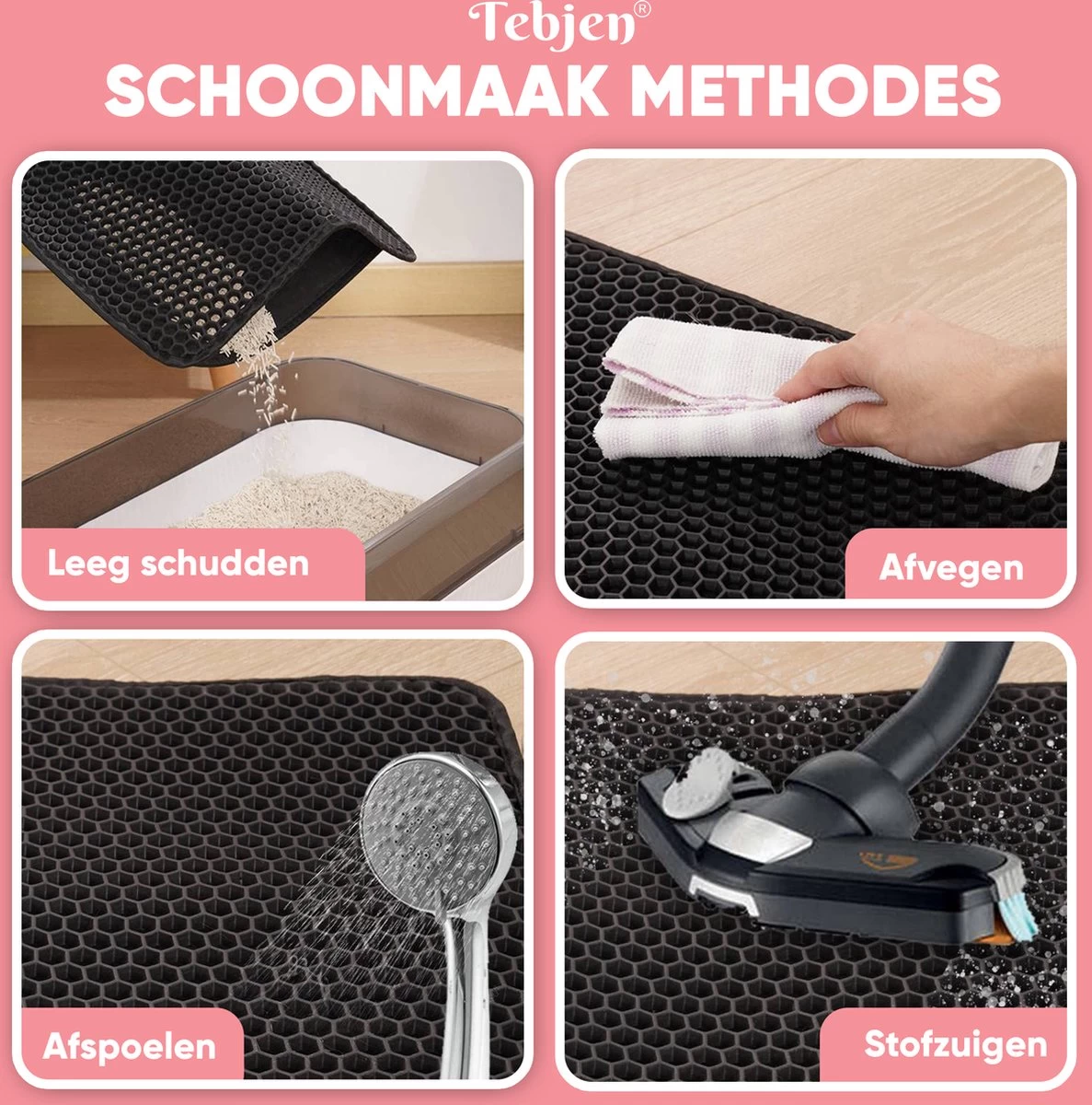 TEBJEN Kattenbakmat – Kattenbak Mat Grit Opvanger - Schoonloop Katten Mat – Dubbele Waterdichte Laag – Uitloopmat Kattenbak – Kattenbak Accessoires - Met Speelgoedmuisje En Schepje - 30cm * 30cm - Afbeelding 8