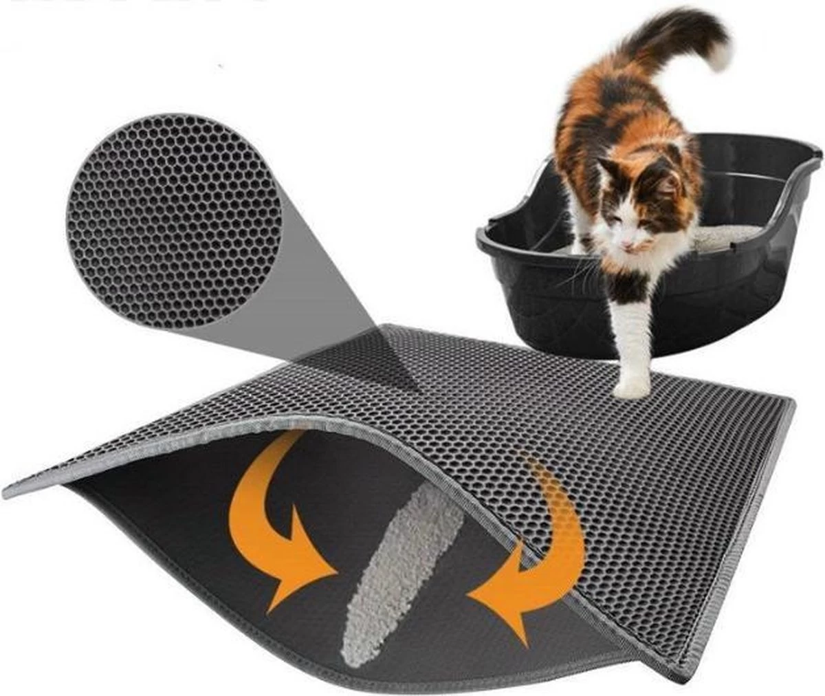 Oorspronkelijke Kattenbakmat, Kattenbak Mat Accessoire, Grit Opvangen, Honinggraad, Katten Mat, Waterdichte Dubbele Laag, Zwart, Urine/water Afstotend, Kat & Kitten, Cat Litter Mat 40x50cm - Afbeelding 7
