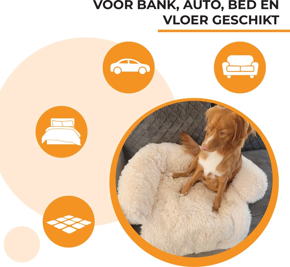 Origineel Hondendeken Voor Bank M – Hondenkleed Fluffy – Pluche Hondenbed - Hondenmand Premium - Volledig Afritsbaar - Beige - Afbeelding 2