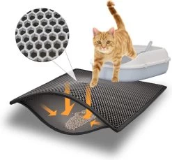 Blue Eyes Kattenbakmat, 30 Cm X 40 Cm, (!!! MAAT !!!) Kattenbakmat, Kattenbakonderlegger, Honingraatdesign, Kattenbak, Waterdicht, Dubbellaags Ontwerp, Honingraatmat (grijs)