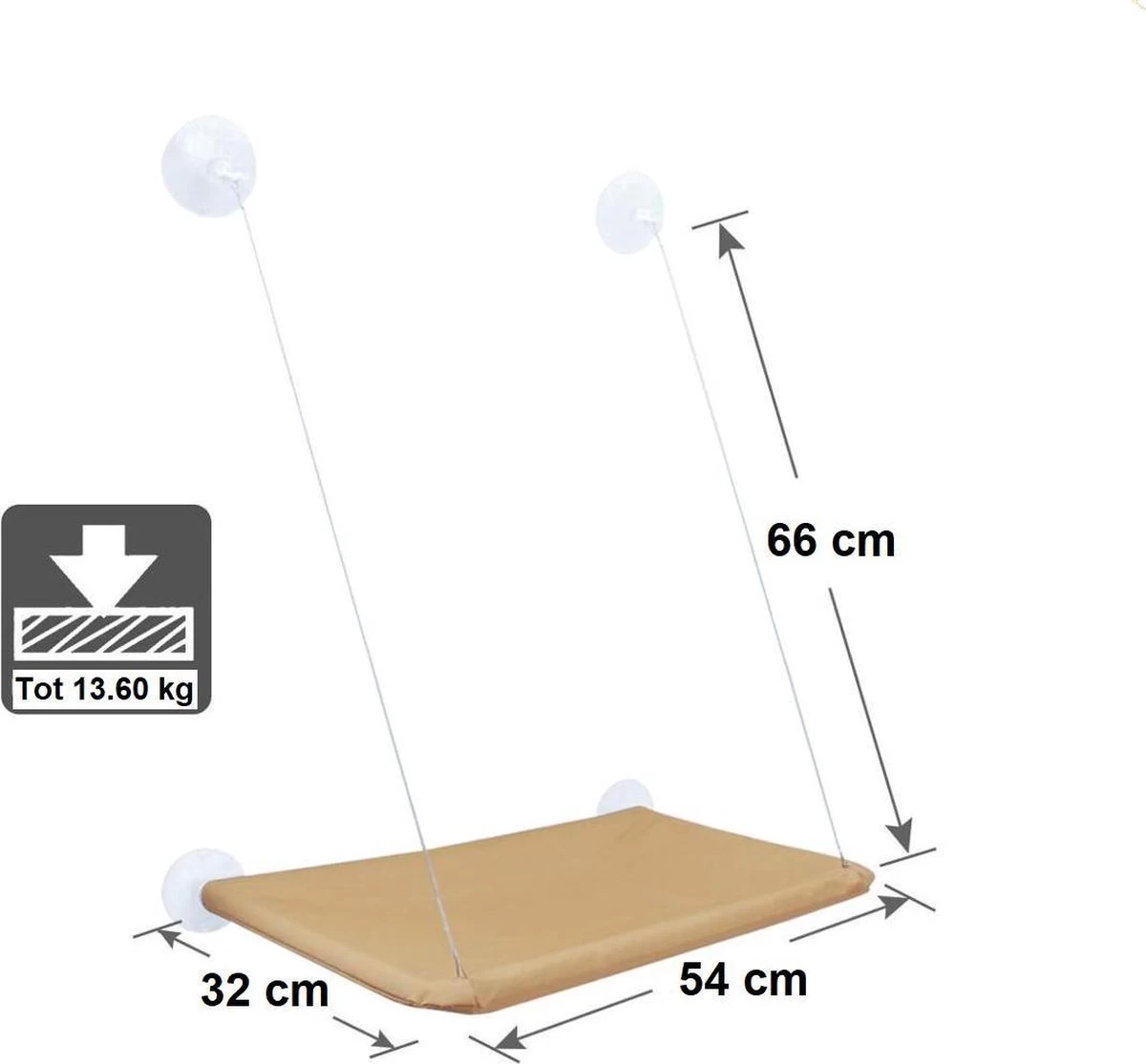 Merkloos Kattenhangmat Voor Raam - Hangmat Kat - Kattenmat - Kattenmand Raam - Kattenmand - Kattenspeeltjes - Beige - Voor Grote & Kleine Katten - Tot 20 KG - Afbeelding 5