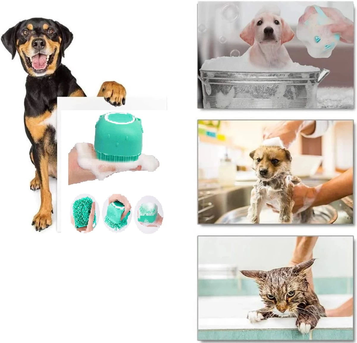 Merkloos Siliconenborstel - Massage Borstel - Silicone Massage Brush - Shampoo Borstel – Lichaamsverzorging - Scrubborstel - Badborstel - Huisdieren - Hond/Kat - Afbeelding 3