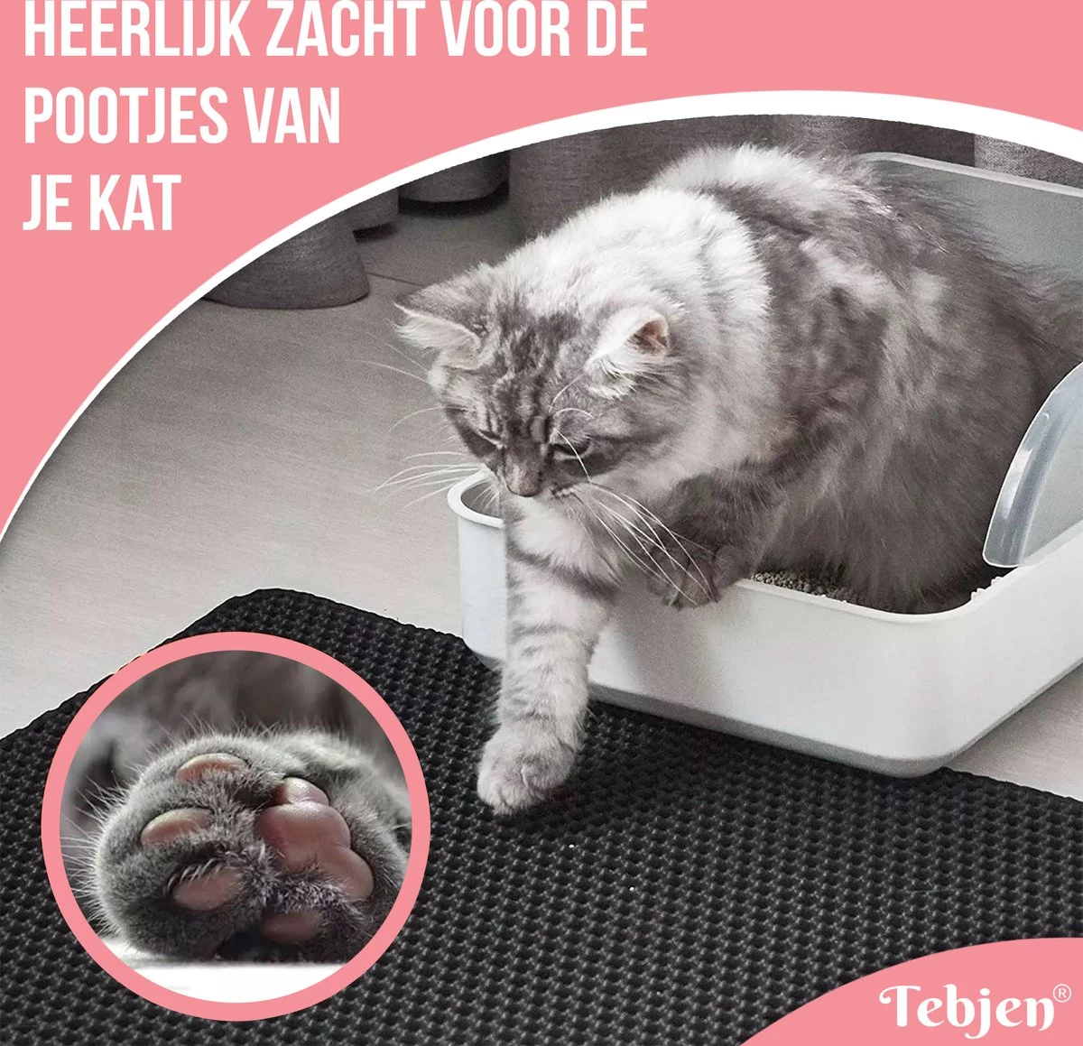 TEBJEN Kattenbakmat – Kattenbak Mat Grit Opvanger - Schoonloop Katten Mat – Dubbele Waterdichte Laag – Uitloopmat Kattenbak – Kattenbak Accessoires - Met Speelgoedmuisje En Schepje - 40x50cm - Afbeelding 9