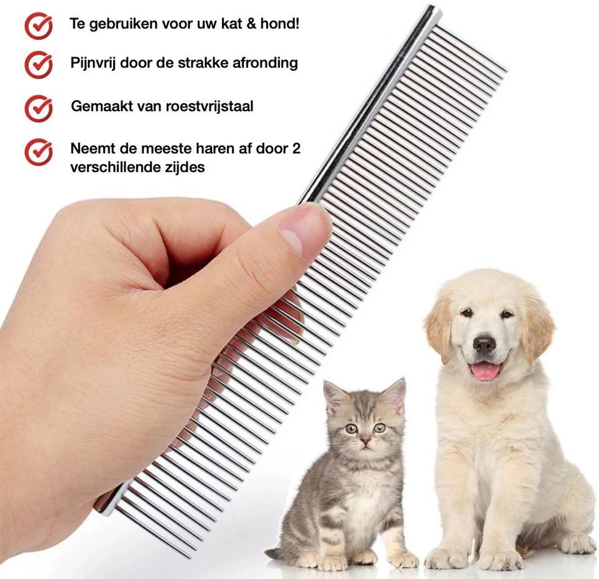 Merkloos Anti-Klit- Kam - Haarverwijderaar Voor Huisdieren - Pijnloos - Roestvrijstaal - Huisdiervriendelijk - Afbeelding 4
