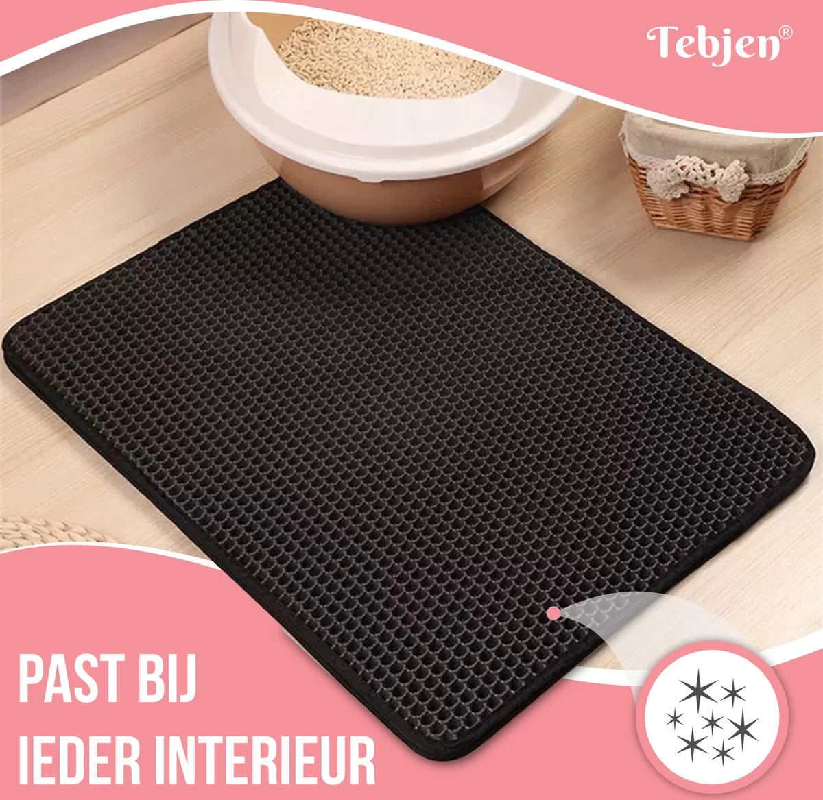 TEBJEN Kattenbakmat – Kattenbak Mat Grit Opvanger - Schoonloop Katten Mat – Dubbele Waterdichte Laag – Uitloopmat Kattenbak – Kattenbak Accessoires - Met Speelgoedmuisje En Schepje - 40x50cm - Afbeelding 10