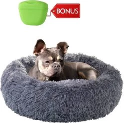 Hondenmand Donut – 70 Cm - Honden Mand – Pluche – Fluffy – Extra Zacht - Kattenmand - Hondenkussen – Kattenkussen – Bed - Wasbaar Met Rits – Hondenmanden – Rond – Bank – Grijs - Qwality