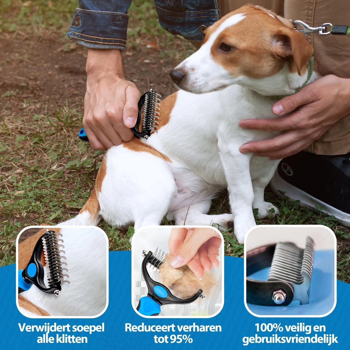 Hoogwaardige 2-Zijdige Hondenkam Hondenborstel Borstel Hond Klittenkam - Ondervacht Kam - Honden Borstel - Honden Kam - Hondenborstel Langharig - Hondenborstel Kortharig - Verwijdert Klitten - Voorkomt Verharing - Blauw - Woodoro - Afbeelding 3