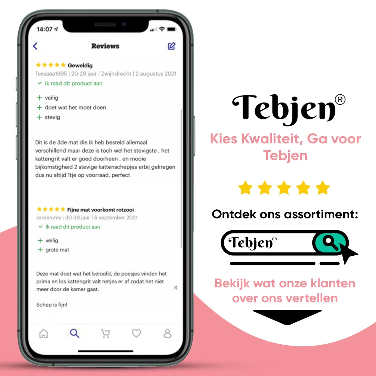 TEBJEN Kattenbakmat – Kattenbak Mat Grit Opvanger - Schoonloop Katten Mat – Dubbele Waterdichte Laag – Uitloopmat Kattenbak – Kattenbak Accessoires - Met Speelgoedmuisje En Schepje - 30cm * 30cm - Afbeelding 10