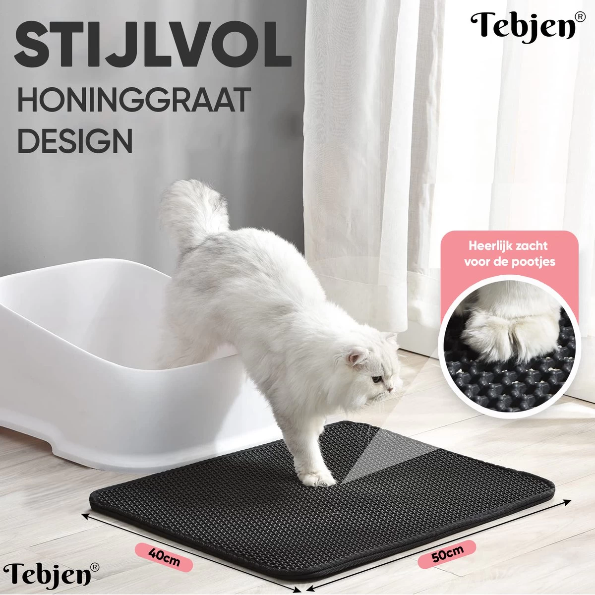 TEBJEN Kattenbakmat – Kattenbak Mat Grit Opvanger - Schoonloop Katten Mat – Dubbele Waterdichte Laag – Uitloopmat Kattenbak – Kattenbak Accessoires - Met Speelgoedmuisje En Schepje - 40x50cm - Afbeelding 5