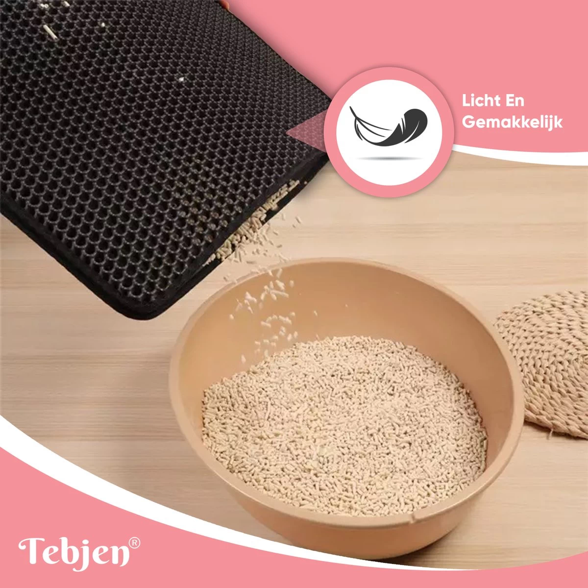 TEBJEN Kattenbakmat – Kattenbak Mat Grit Opvanger - Schoonloop Katten Mat – Dubbele Waterdichte Laag – Uitloopmat Kattenbak – Kattenbak Accessoires - Met Speelgoedmuisje En Schepje - 40x50cm - Afbeelding 7