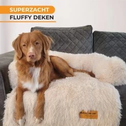 Origineel Hondendeken Voor Bank M – Hondenkleed Fluffy – Pluche Hondenbed - Hondenmand Premium - Volledig Afritsbaar - Beige