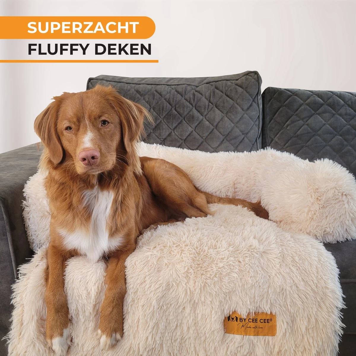 Origineel Hondendeken Voor Bank M – Hondenkleed Fluffy – Pluche Hondenbed - Hondenmand Premium - Volledig Afritsbaar - Beige