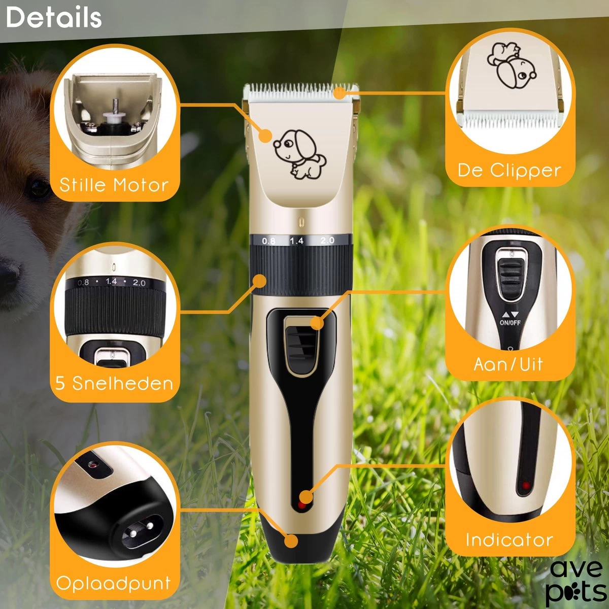 AVE Pets® Complete Hondentondeuse Set - Draadloos Tondeuse - Scheerapparaat Voor Je Hond Of Kat - Huisdier Trimmer - Professionele Dierentondeuse - Dieren Verzorging - Afbeelding 3