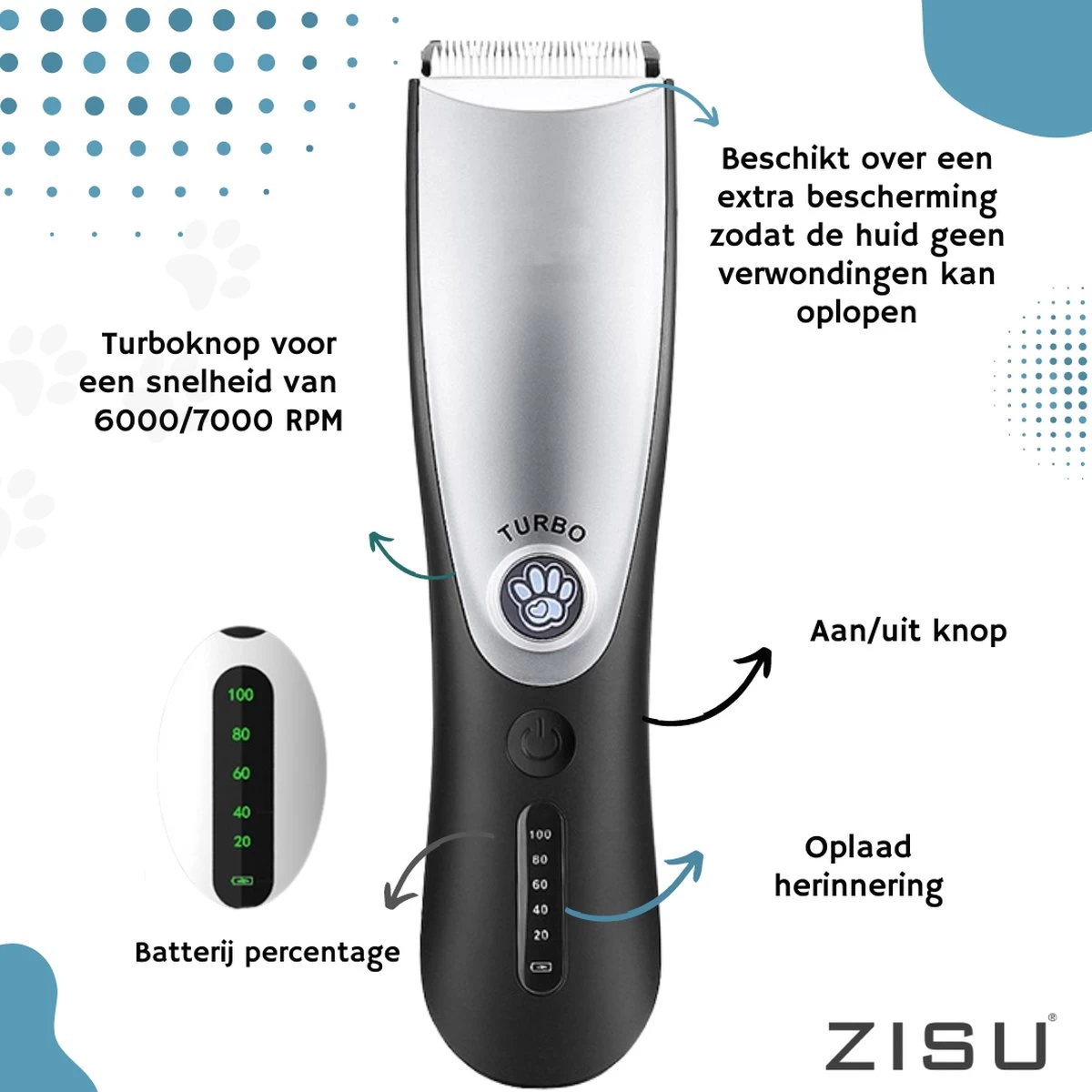Hondentondeuse - Hondentrimmer - Dieren Tondeuse - Draadloos - 4 Opzetkammen - INCLUSIEF SNACKJE - Zwart - Afbeelding 4