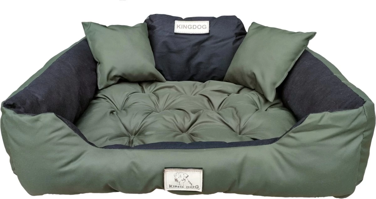 KingDog - Honden- En Kattenbed Met Twee Kussen - Wasbaar - Binnenmaat: 130x100m/ Buitenmaat: 145x115cm- Groen - Afbeelding 2