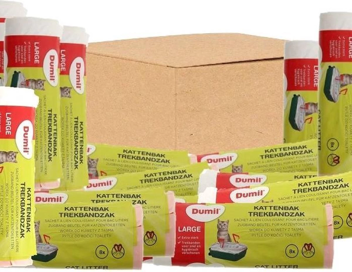 Dumil Kattenbak Zakken | Met Trekband | 15 Liter | 1 Rol | 8 Zakken | Extra Sterk - Afbeelding 2