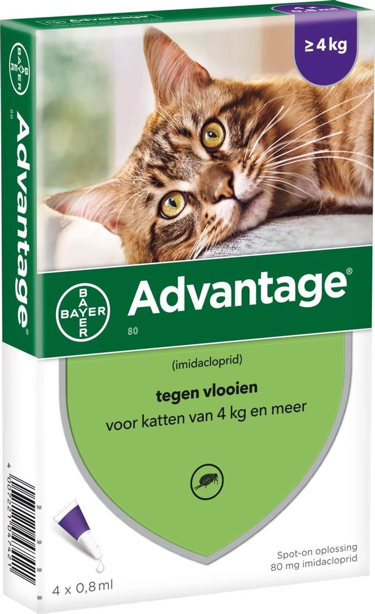 Bayer Anti Vlooienmiddel Advantage 80 > 4 Kg - 4 X 0,8 Ml - Afbeelding 2