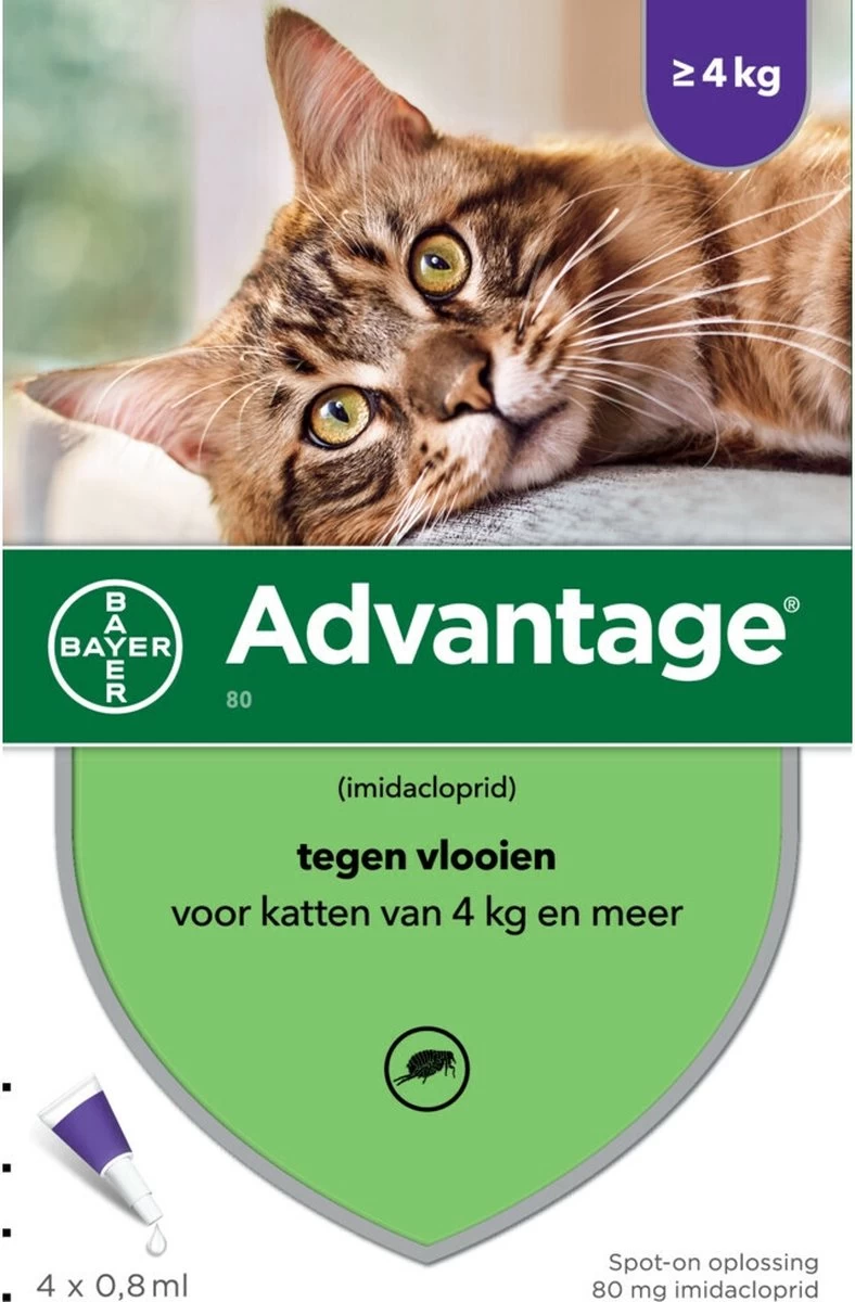 Bayer Anti Vlooienmiddel Advantage 80 > 4 Kg - 4 X 0,8 Ml