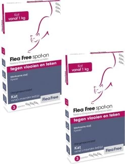 Flea Free Fipralone Spot-On Kat - Anti Vlooien En Tekenmiddel - 2 X 3 Pip