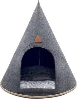Grey Cat® - Kattenmand - Tipi Kattentent + Kussen - Vilt – Donkergrijs - Ø 57 Cm X 60 Cm