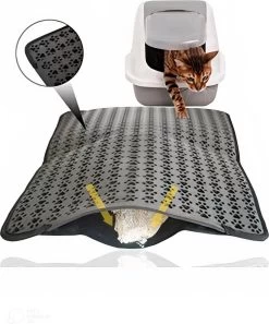 Lavida Home - Kattenbakmat - Grit Opvanger - 45 X 60 Cm - Dubbele Laag & Waterdicht - Katten Mat - Katten Mat Met Opvangruimte Voor Grit - Katten Mat - Kat Benodigdheden - Kitten - Gritmat Voor Poes - Grijs