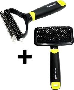 Mister Mill 2 Zijdige Ondervacht Kam Plus Slicker Borstel - Honden/Katten Kam - Voordeel Set